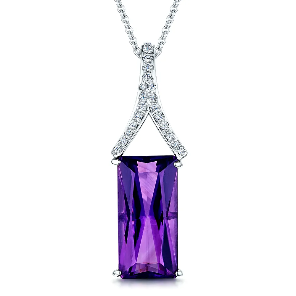 18ct White Gold Amethyst & Diamond Pendant