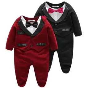 Baby Boys Bowtie Gentleman Suit Rompers