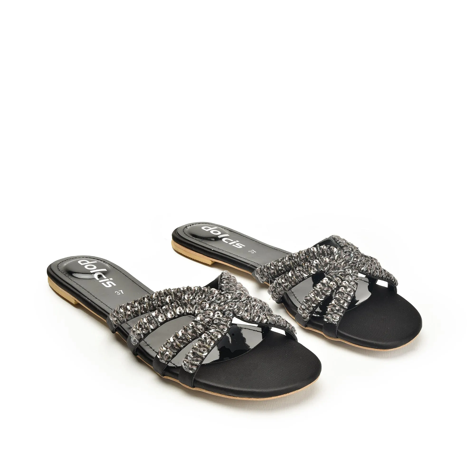 Chic Black Embellished Flats | 585J-C