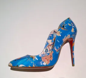 Christian Louboutin Hot Chick 100 Patent Blue Odissey Print Heels