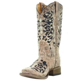 Corral Teens Tan & Black Glitter Inlay & Embroidery Boots