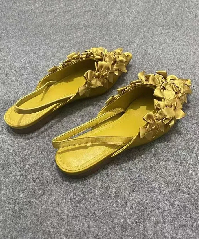 French Yellow Bow Pointed Toe Flat Sandals KJ061