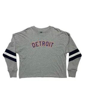 Ink Detroit - Orange & Navy Print Ladies Boxy Varsity Long sleeve