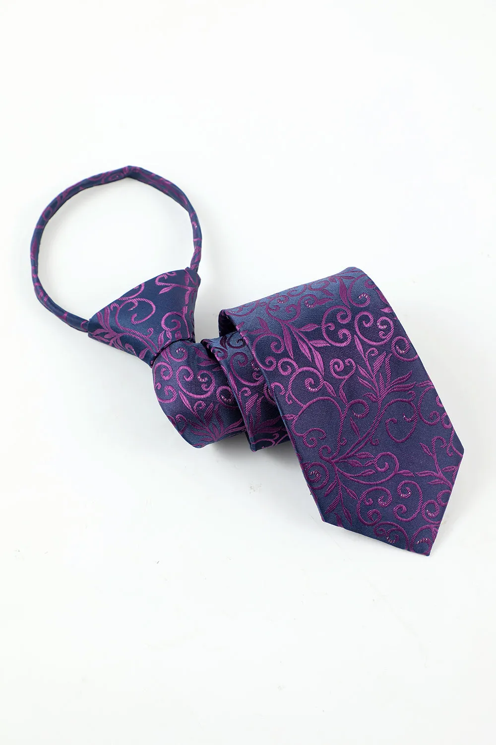 Men's Purple Jacquard 5-Piece Accessory Set Tie and Bow Tie Pocket Square Flower Lapel Pin Tie Clip