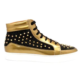 Mister Otaza 40466 Men's Shoes Black & Gold Patent Leather High-Top Sneakers (MIS1142)