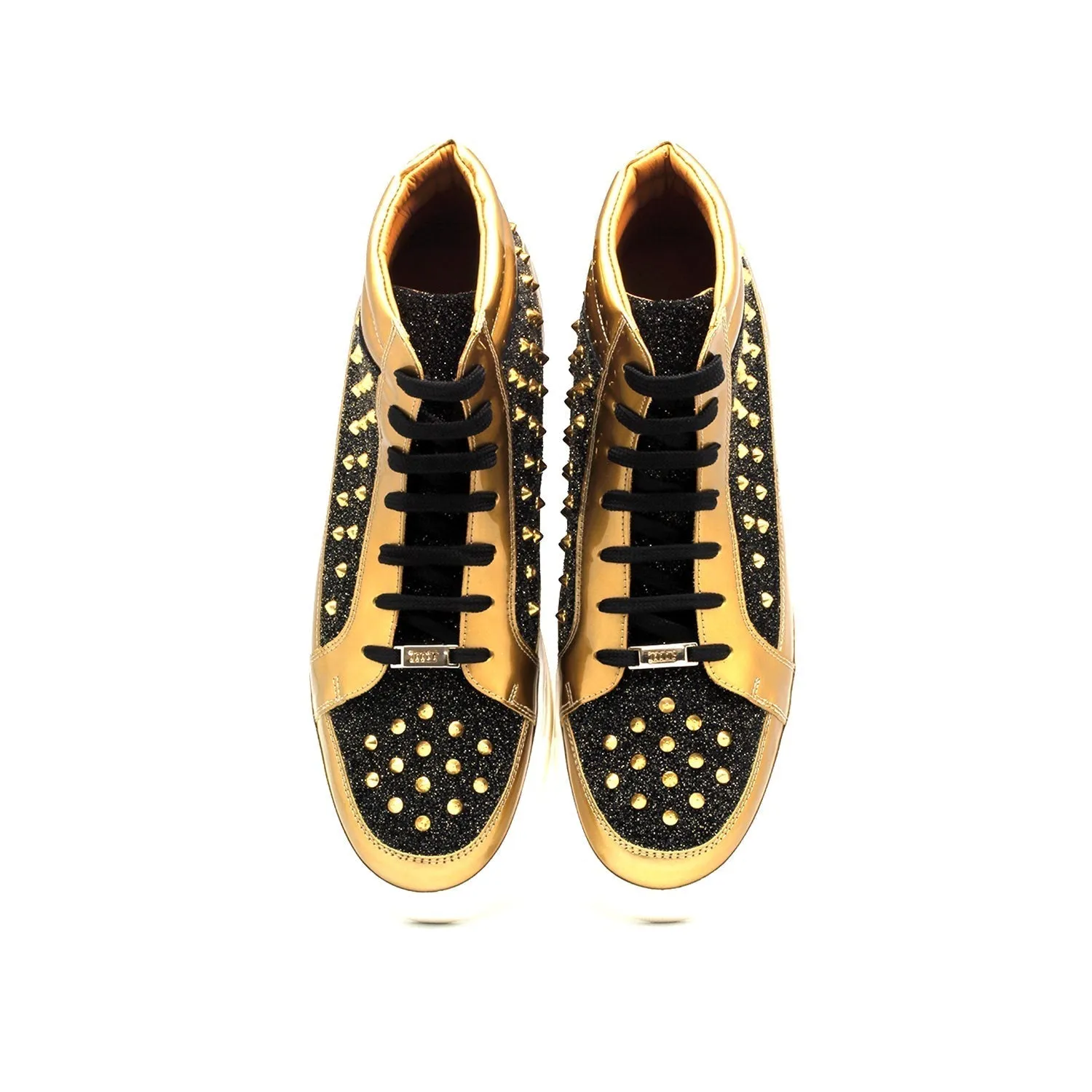 Mister Otaza 40466 Men's Shoes Black & Gold Patent Leather High-Top Sneakers (MIS1142)