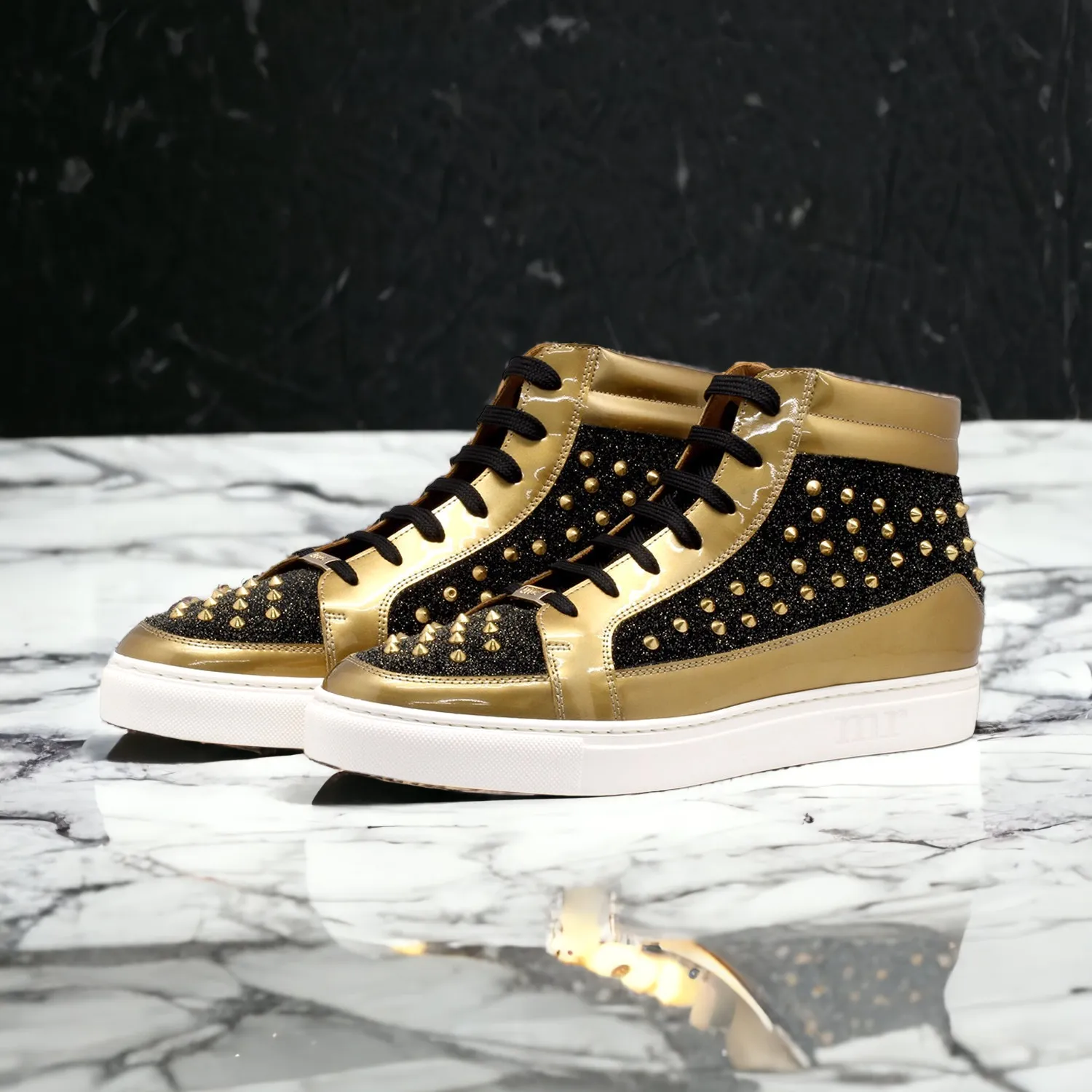 Mister Otaza 40466 Men's Shoes Black & Gold Patent Leather High-Top Sneakers (MIS1142)