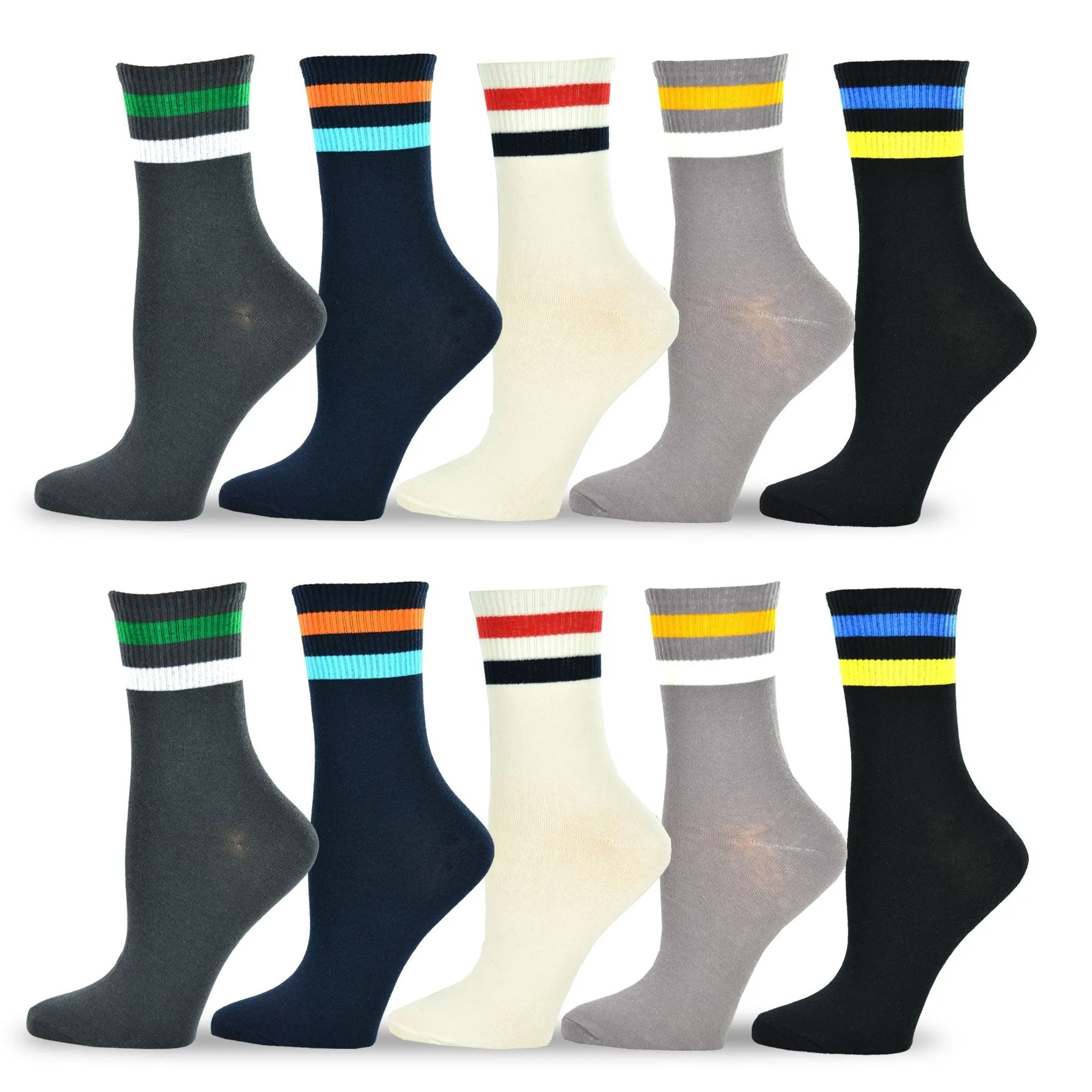 TeeHee Socks Women's Casual Cotton Crew Sports Stripe 10-Pack (11916)