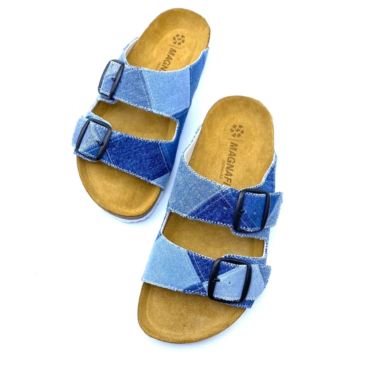 Thora 2-buckle Sandals | Vintage Denim Patchwork