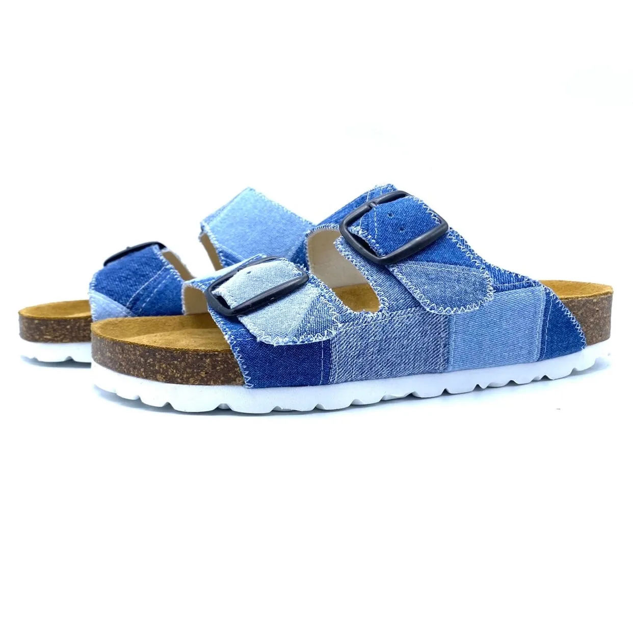 Thora 2-buckle Sandals | Vintage Denim Patchwork