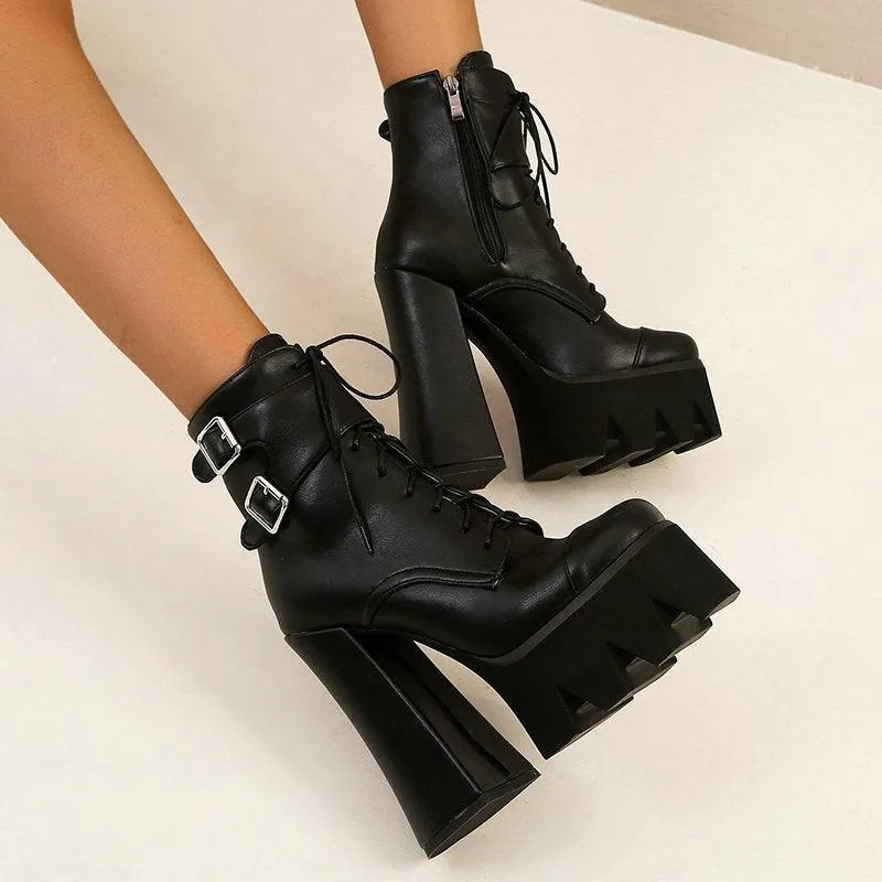 Women's Ankle Boots - Super High Heel Platform Lace-Up Boots