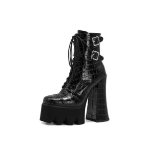 Women's Ankle Boots - Super High Heel Platform Lace-Up Boots