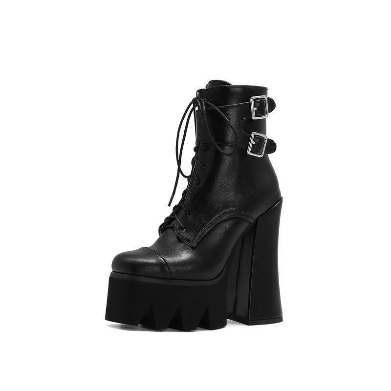 Women's Ankle Boots - Super High Heel Platform Lace-Up Boots