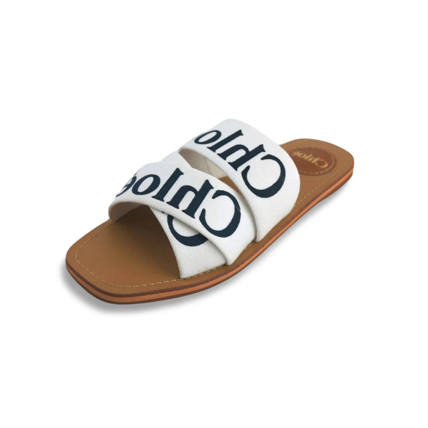 Women's Canvas Logo Ribbon Woody Flat Slide Sandals -1006