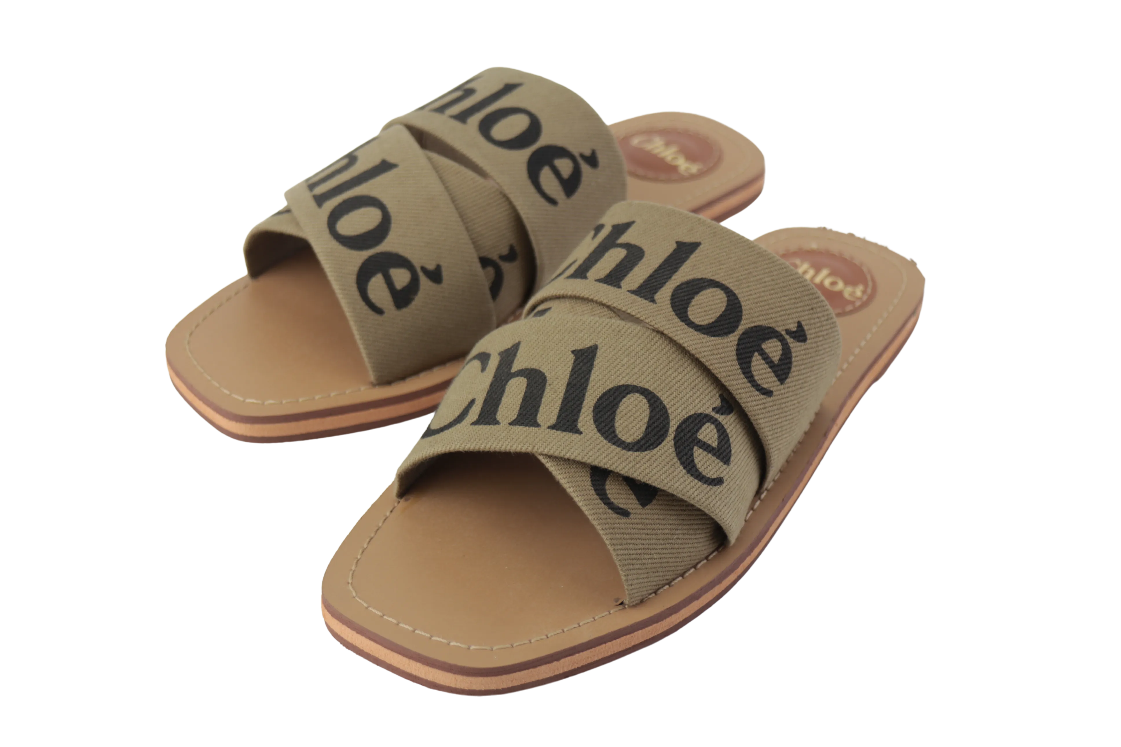 Women's Canvas Logo Ribbon Woody Flat Slide Sandals -1006