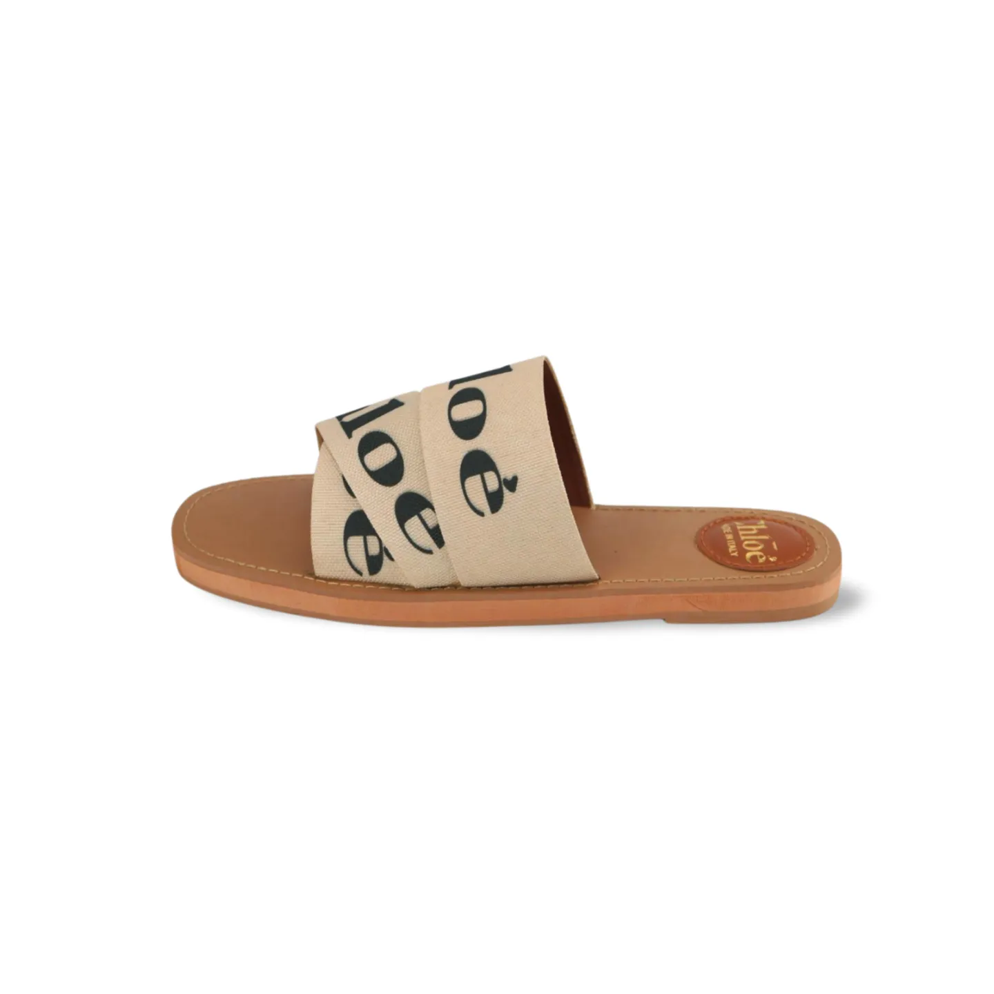 Women's Canvas Logo Ribbon Woody Flat Slide Sandals -1006