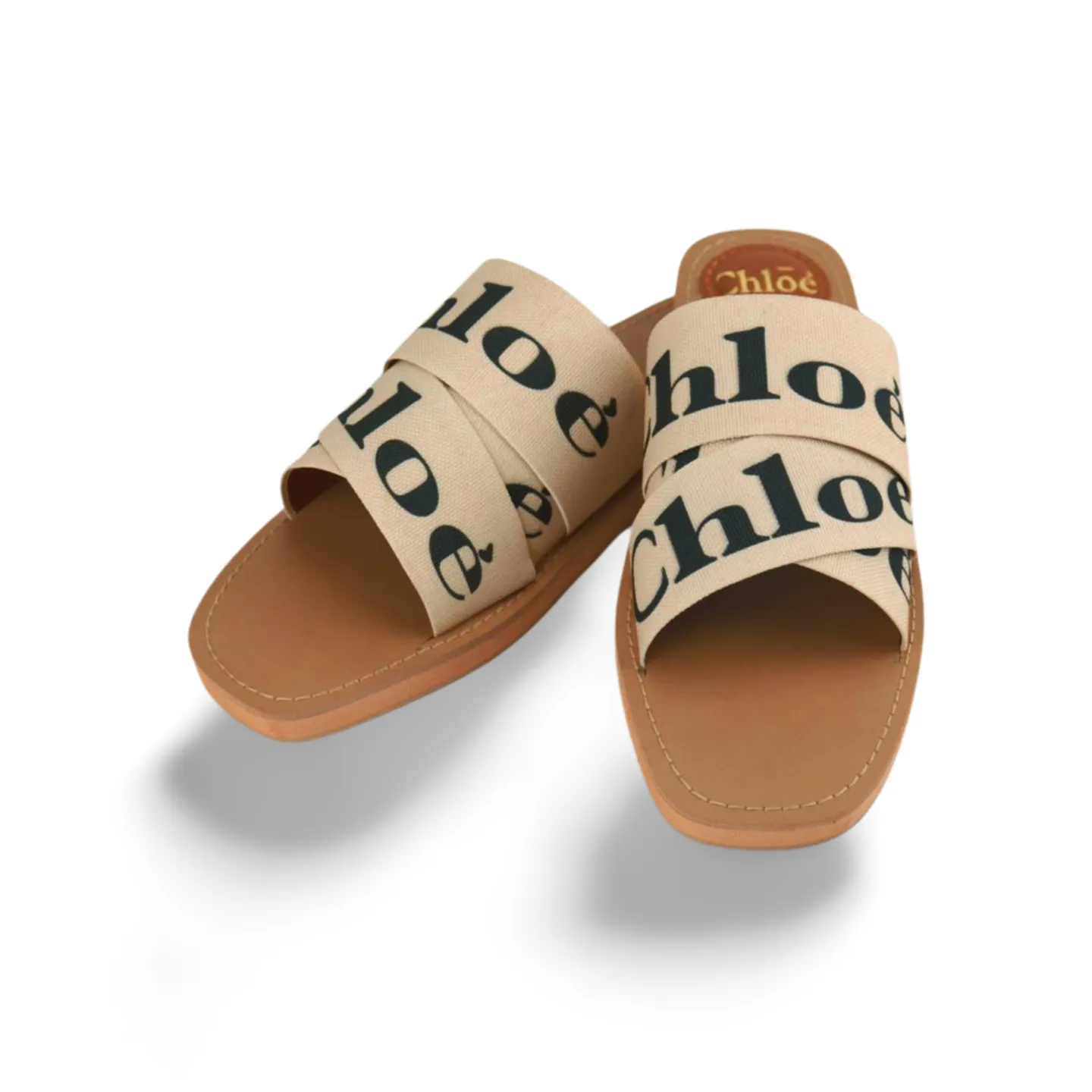 Women's Canvas Logo Ribbon Woody Flat Slide Sandals -1006