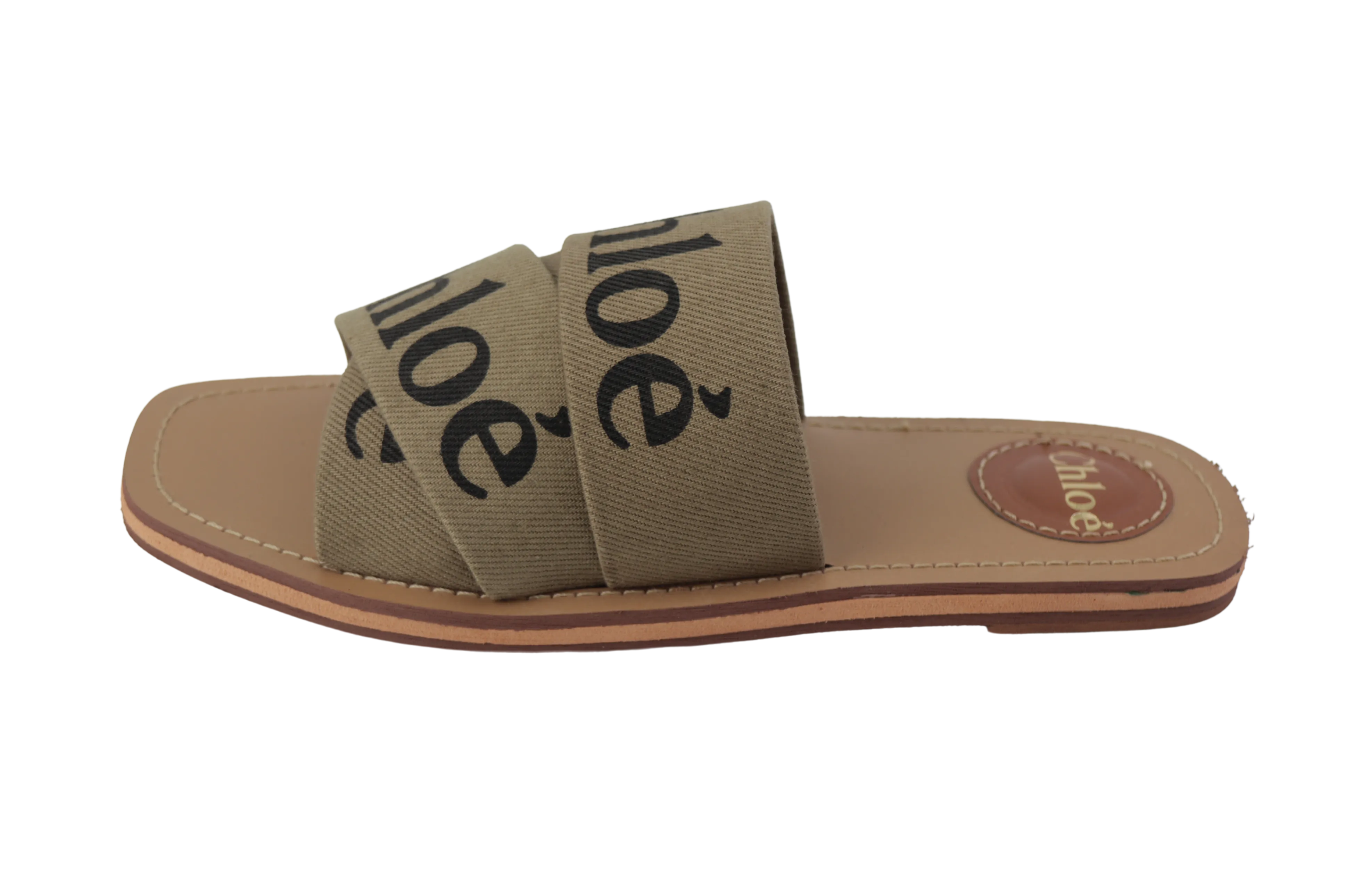 Women's Canvas Logo Ribbon Woody Flat Slide Sandals -1006