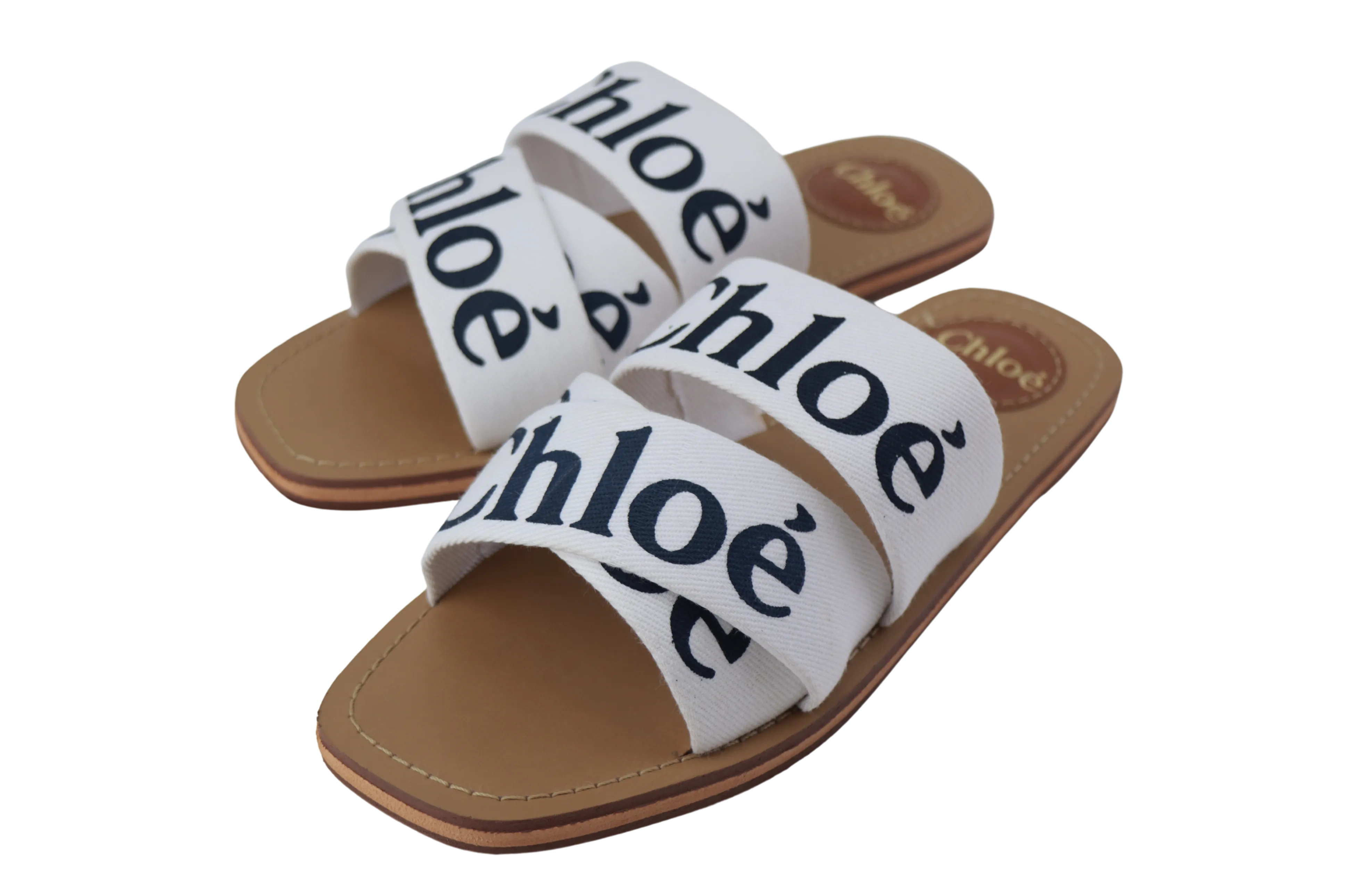 Women's Canvas Logo Ribbon Woody Flat Slide Sandals -1006