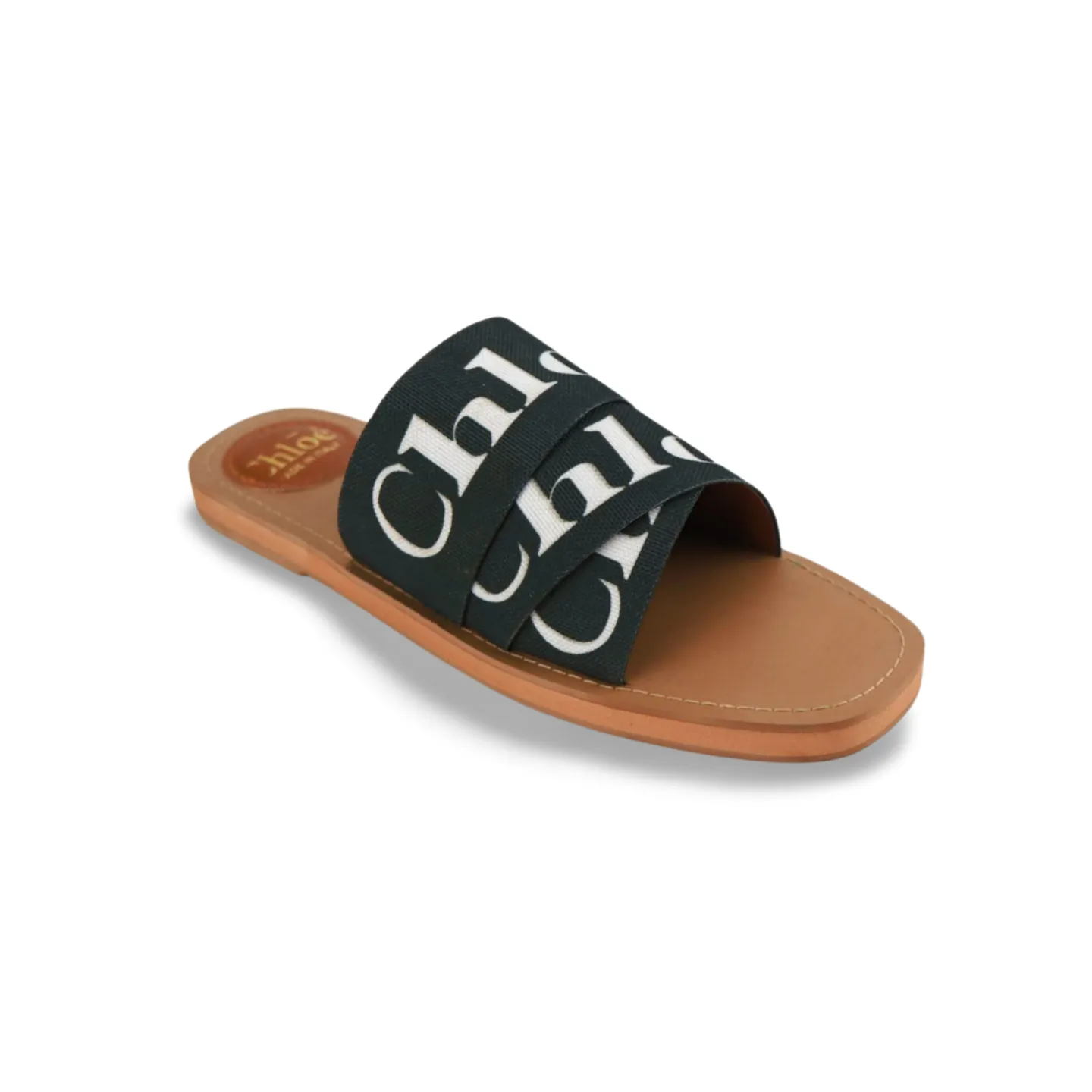 Women's Canvas Logo Ribbon Woody Flat Slide Sandals -1006