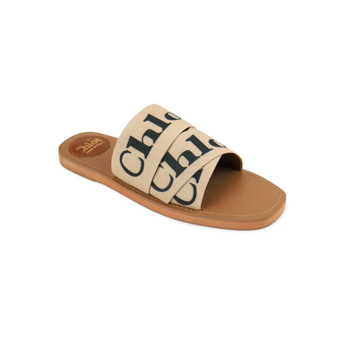 Women's Canvas Logo Ribbon Woody Flat Slide Sandals -1006