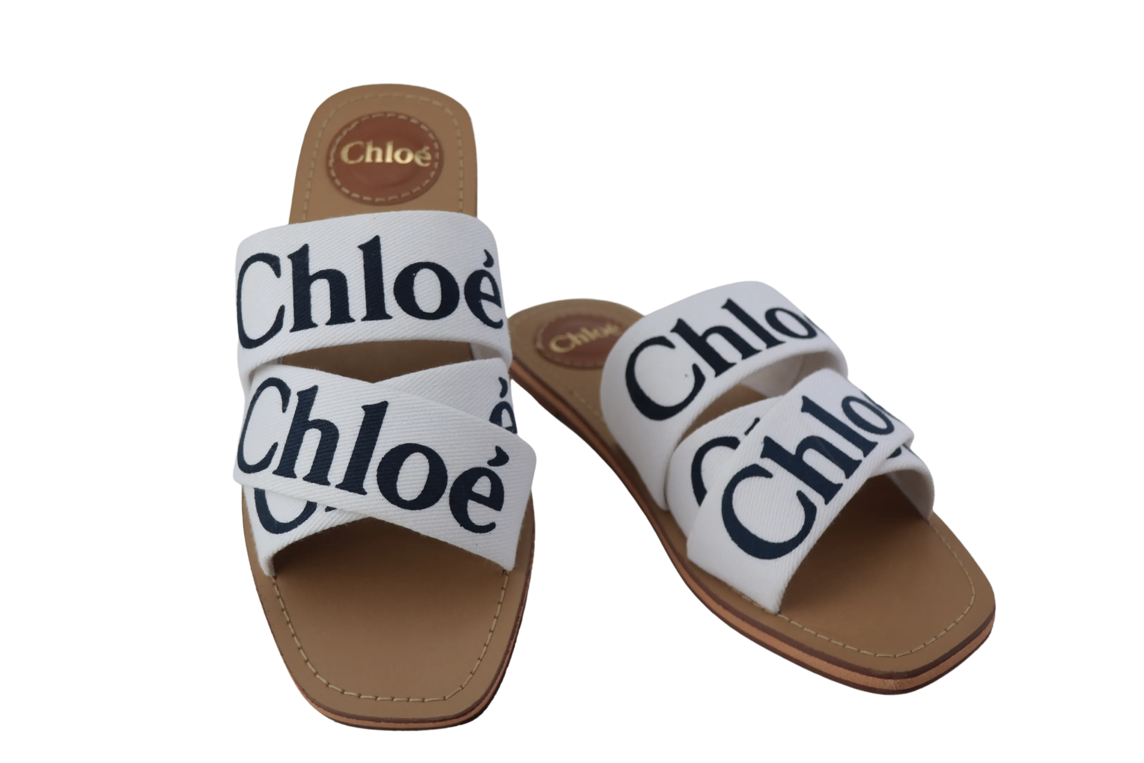 Women's Canvas Logo Ribbon Woody Flat Slide Sandals -1006