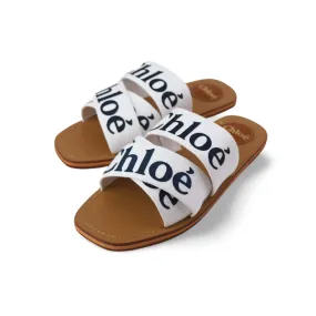 Women's Canvas Logo Ribbon Woody Flat Slide Sandals -1006