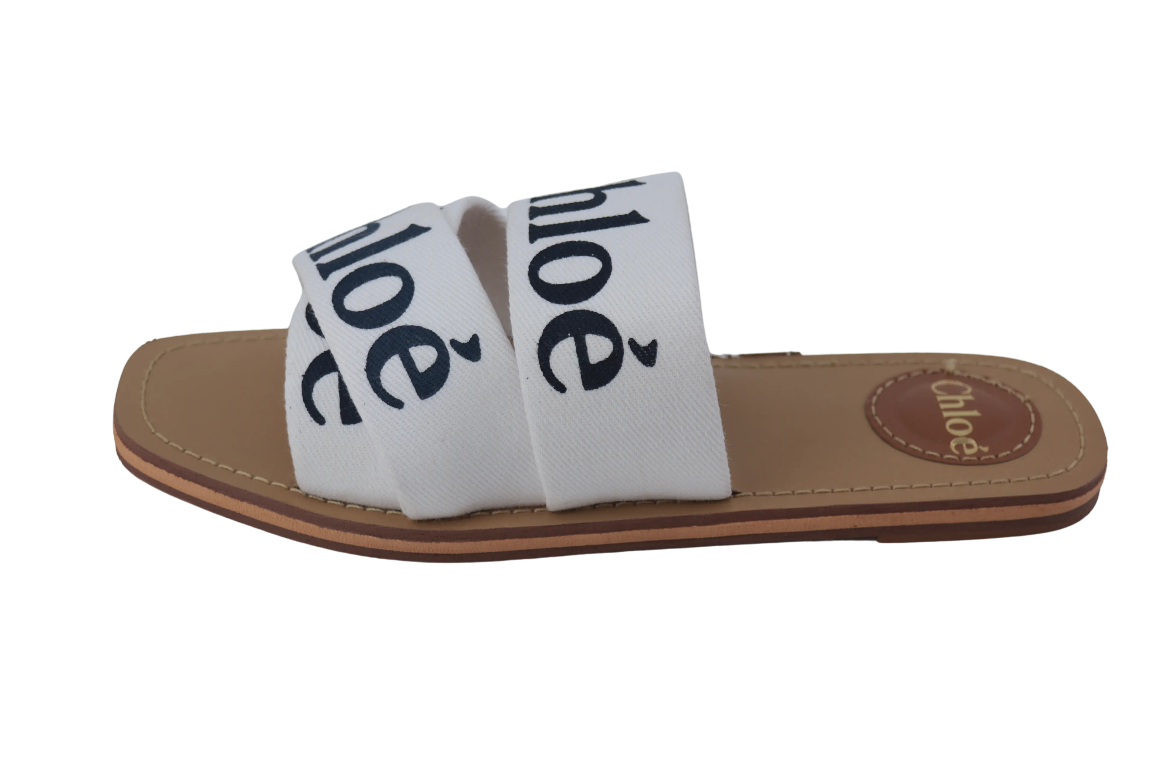 Women's Canvas Logo Ribbon Woody Flat Slide Sandals -1006